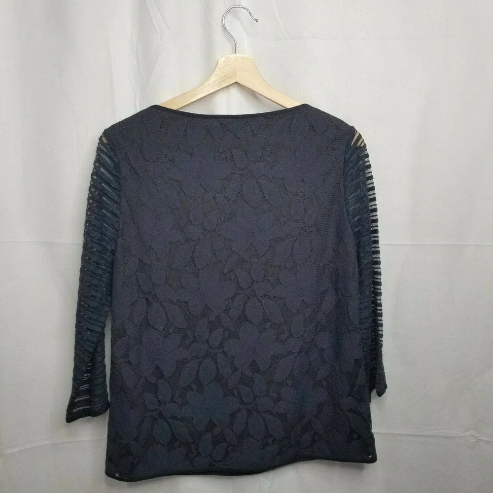 Tory Burch Navy Blue Long Transparent Sleeve Floral Pattern Top Size S/P‎